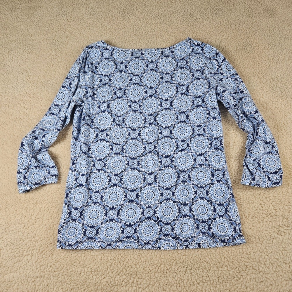 Talbots Knit Top Women Small Blue Medallion Print 3/4 Sleeve Boat Neck Preppy - Picture 12 of 12